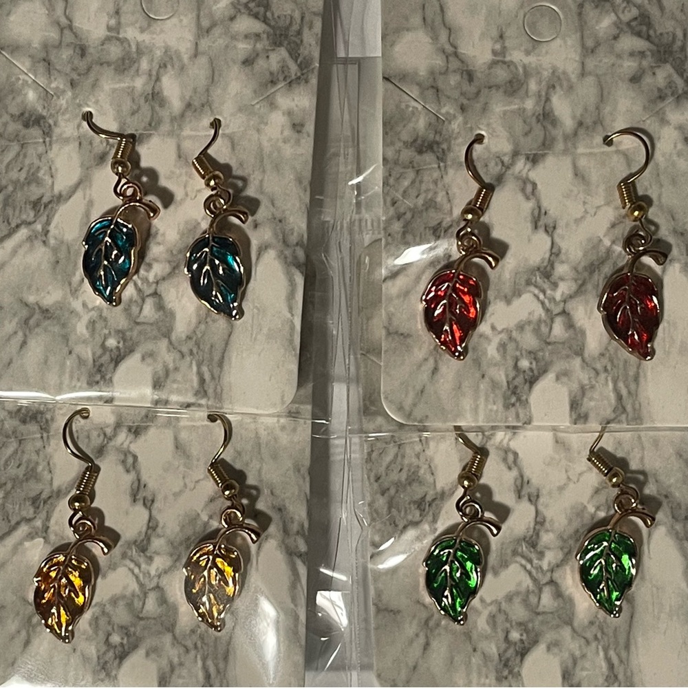 4 pairs Leaf Dangle Earrings - Multicolor (Gold Tone) Mother’s Day gift idea